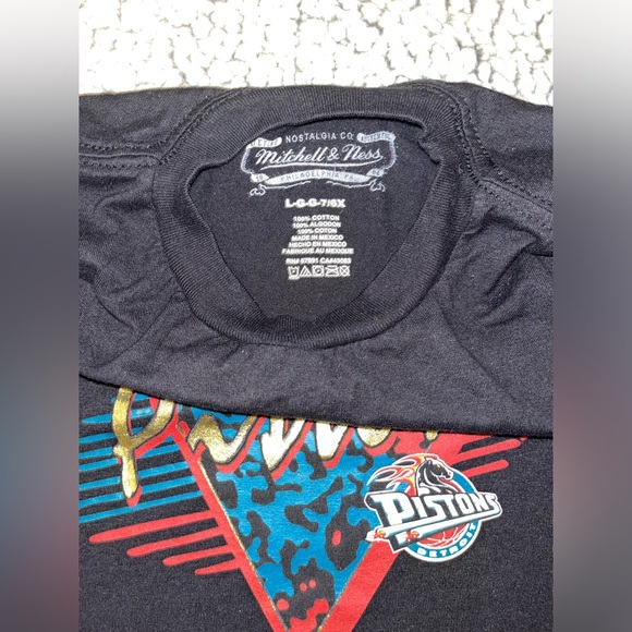 Detroit Pistons Mitchell & Ness Hardwood Classics t shirt retro logo youth sz 7 - Picture 2 of 5